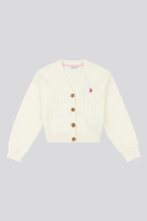 Women Girls Cable Knit Cardigan in Egret